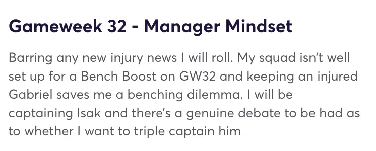 Manager strategy notes for FPL