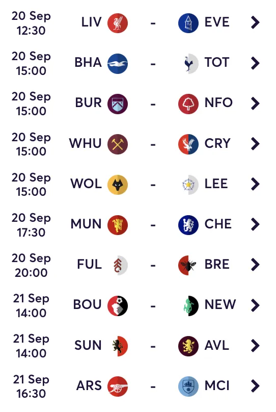FPL Gameweek 5 fixtures