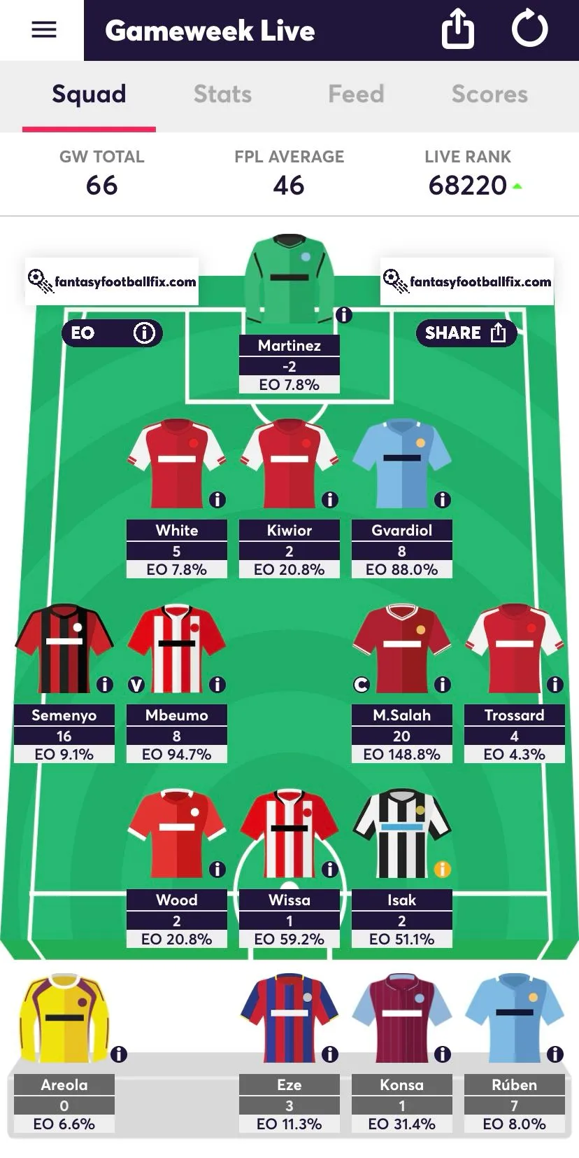 FPL team on mobile app