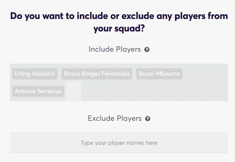 Selected players for best AI FPL team
