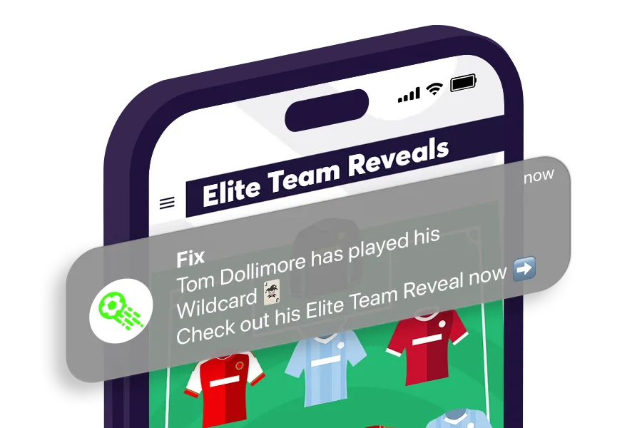 Elite manager push notification of team reveal change